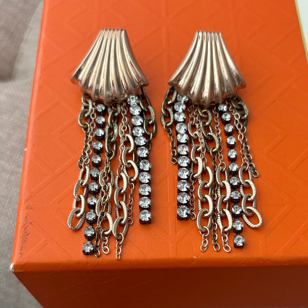 Anthropologie Gold-Tone Chain & Crystal Fringe Earrings